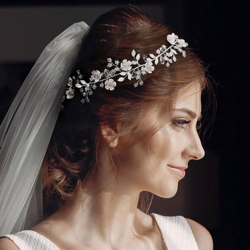 SWEETV Silver Flower Vine Bridal Headpiece
